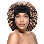 Kenllas Satin Silk Bonnet for Women - Large Sleep Cap with Tie Band for Curly Dreadlock Braid Hair Care (Leopard)