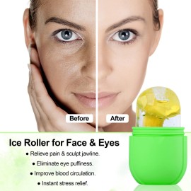 Ice Roller for Face and Eye, Silicone Ice Mold for Face,Facial Ice Roller Skin Care Tool for Eye Puffiness Relief & Remove Fine Lines & Reduce Acne Beauty Gift for Women (05 Green)