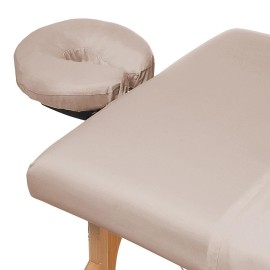Saloniture 3-Piece Microfiber Massage Table Sheet Set - Premium Facial Bed Cover - Includes Flat and Fitted Sheets with Face Cradle Cover - Sand Brown