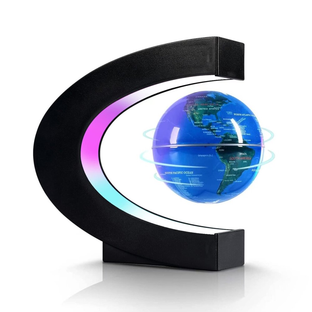 Flagest Magnetic Levitation Floating Globe, Levitating C Shape Globe with LED Lights for Education Home Office Desk Bookshelf Decor, Holiday Anniversary Creative Item(3.3 Inches)