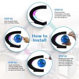 Flagest Magnetic Levitation Floating Globe, Levitating C Shape Globe with LED Lights for Education Home Office Desk Bookshelf Decor, Holiday Anniversary Creative Item(3.3 Inches)