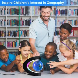 Flagest Magnetic Levitation Floating Globe, Levitating C Shape Globe with LED Lights for Education Home Office Desk Bookshelf Decor, Holiday Anniversary Creative Item(3.3 Inches)