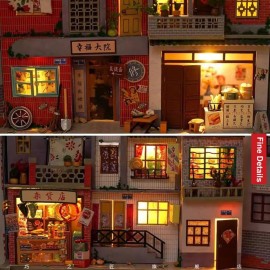 3D Wooden Book Stand Puzzle DIY Dollhouse Wood Bookends Book Nook Model Building Kit with LED Light for Teens and Adults to Build-Creativity Gift for Birthdays Christmas Halloween, Multicolor