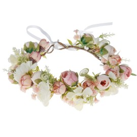 Funsveta Baby Girls Flower Crown Headpiece - Boho Little Wreaths for Weddings, Family Photography (Pink)