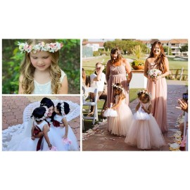 Funsveta Baby Girls Flower Crown Headpiece - Boho Little Wreaths for Weddings, Family Photography (Pink)