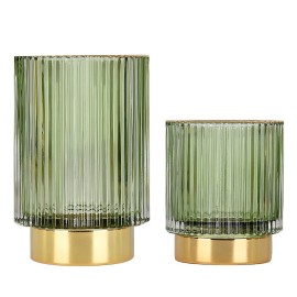 DASITON Makeup Brush holder Organizer,Crystal Cosmetic Glass Storage Holder, Vintage Make Up Brush Cup Pen Pencil Holder striped vase(Green S+L DASITON Makeup Brush holder Organizer,Crystal Cosmetic Glass Storage Holder, Vintage Make Up Brush Cup Pen Pencil Holder striped vase(Green S+L