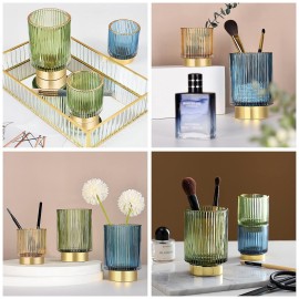 DASITON Makeup Brush holder Organizer,Crystal Cosmetic Glass Storage Holder, Vintage Make Up Brush Cup Pen Pencil Holder striped vase(Green S+L DASITON Makeup Brush holder Organizer,Crystal Cosmetic Glass Storage Holder, Vintage Make Up Brush Cup Pen Pencil Holder striped vase(Green S+L