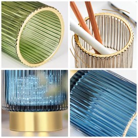 DASITON Makeup Brush holder Organizer,Crystal Cosmetic Glass Storage Holder, Vintage Make Up Brush Cup Pen Pencil Holder striped vase(Green S+L DASITON Makeup Brush holder Organizer,Crystal Cosmetic Glass Storage Holder, Vintage Make Up Brush Cup Pen Pencil Holder striped vase(Green S+L