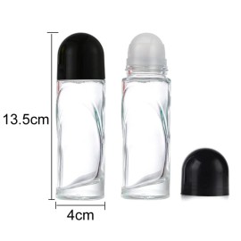 2Pcs 70ml/2.36oz Clear Glass Deodorant Roller Bottle with Plastic Roller Ball & Black Lid Deodorant Bottles Essential Oil Roller Bottles Empty Deodorant Containers, Thin-Waist Style