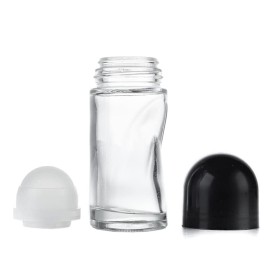 2Pcs 70ml/2.36oz Clear Glass Deodorant Roller Bottle with Plastic Roller Ball & Black Lid Deodorant Bottles Essential Oil Roller Bottles Empty Deodorant Containers, Thin-Waist Style