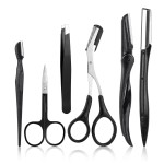 NAZQAT Multipurpose Grooming Kit - Eyebrow Trimming, Shaping, Exfoliating - Includes Tweezers, Razor, Scissors (Pack of 6)