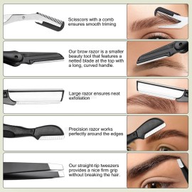 NAZQAT Multipurpose Grooming Kit - Eyebrow Trimming, Shaping, Exfoliating - Includes Tweezers, Razor, Scissors (Pack of 6)