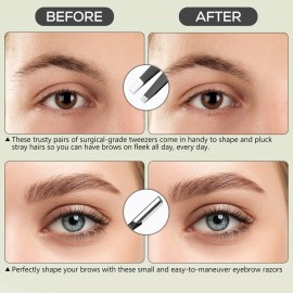 NAZQAT Multipurpose Grooming Kit - Eyebrow Trimming, Shaping, Exfoliating - Includes Tweezers, Razor, Scissors (Pack of 6)