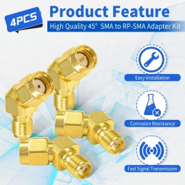 Superbat FPV Drone Goggles Antenna Adapter SMA to RP-SMA 45 Degree Adapter Connector Kit 4-Pack for FPV Antenna Race/Quadcopter Fatshark Goggles WiFi Antenna Extension Cable