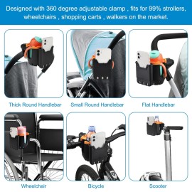 Accmor Stroller Cup Holder with Phone Holder, Universal Cup Holder, Bike Cup Holder, 360 Rotatable Large Caliber Drinks Holder for Stroller, Bike, Wheelchair, Walker