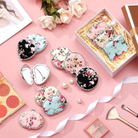 Blulu 16 Pcs Compact Mirror for Purse Small Flower Pocket Mirror Vintage Portable Floral Folding Tea Party Favors Birthday Gifts for Women Wedding Makeup Travel(Silver Edge)