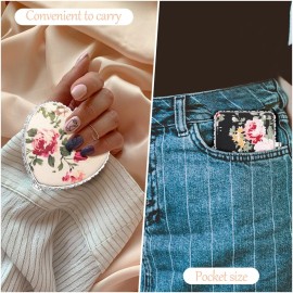 Blulu 16 Pcs Compact Mirror for Purse Small Flower Pocket Mirror Vintage Portable Floral Folding Tea Party Favors Birthday Gifts for Women Wedding Makeup Travel(Silver Edge)