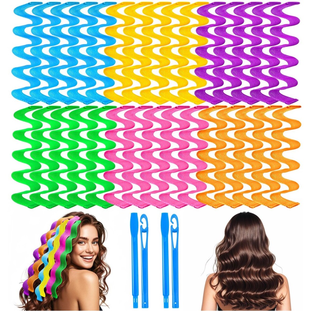 YEVYO 30 Pcs Heatless Hair Curlers Wave Curls Styling Kit with 2 Pcs Styling Hooks, No Heat Hair Curlers Heatless Wave Curlers for Women Girls Long Medium Short Hair (6 Colors, 45 cm/17.71 inch) YEVYO 30 Pcs Heatless Hair Curlers Wave Curls Styling Kit with 2 Pcs Styling Hooks, No Heat Hair Curlers Heatless Wave Curlers for Women Girls Long Medium Short Hair (6 Colors, 45 cm/17.71 inch)