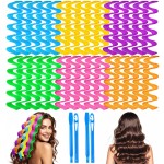 YEVYO 30 Pcs Heatless Hair Curlers Wave Curls Styling Kit with 2 Pcs Styling Hooks, No Heat Hair Curlers Heatless Wave Curlers for Women Girls Long Medium Short Hair (6 Colors, 45 cm/17.71 inch)