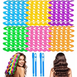 YEVYO 30 Pcs Heatless Hair Curlers Wave Curls Styling Kit with 2 Pcs Styling Hooks, No Heat Hair Curlers Heatless Wave Curlers for Women Girls Long Medium Short Hair (6 Colors, 45 cm/17.71 inch)