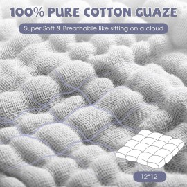 MUKIN Baby Washcloths - Soft Face Cloths for Newborn, Absorbent Bath Face Towels, Baby Wipes, Burp Cloths or Face Towels, Baby Registry as Shower. Pack of 6-12x12 inches (Grey)