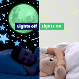 Glow in The Dark Stars and Moon for Ceiling, Luminous Stars and Moon Wall Decal, Wall Decor, Sticky Fluorescence Stars, Gift for boy and Girl Perfect for Kids Nursery Bedroom Living Room(Blue)