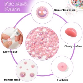 8000Pcs Flatback Pearls for Crafts, Cridoz Assorted Sizes Half Round Pearl Beads Rhinestones for Nails, Makeup, Shoes, Handmade Art Work