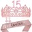 HnoonZ 15th Birthday Crown, Sash & Tiara Set - Pink Princess Party Decorations for 15 Year Old Girls