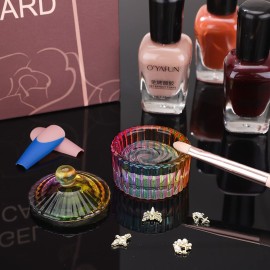 Noverlife Mini Round Shape Nail Art Acrylic Liquid Powder Glass Dappen Dish, Colorful Nail Crystal Bowl with Lid, Professional Nail Art Brush Washing Container for Nail Salon Nail Art Tools Nail Decor