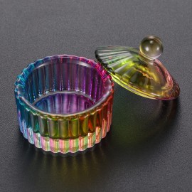 Noverlife Mini Round Shape Nail Art Acrylic Liquid Powder Glass Dappen Dish, Colorful Nail Crystal Bowl with Lid, Professional Nail Art Brush Washing Container for Nail Salon Nail Art Tools Nail Decor