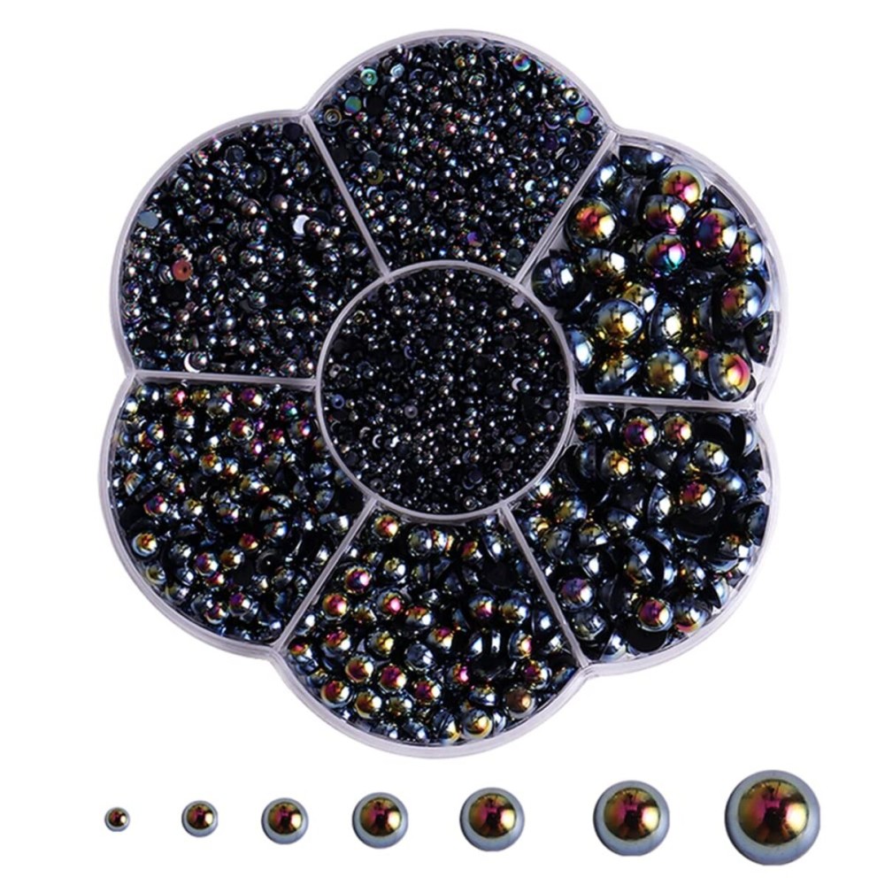 5800Pcs Half Pearls for Crafts - Flatback for Artwork Making, DIY Rhinestones Accessory Nail Art, Face Gems Jewels Flat Back Craft for Artist Creative - AB Black