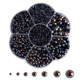 5800Pcs Half Pearls for Crafts - Flatback for Artwork Making, DIY Rhinestones Accessory Nail Art, Face Gems Jewels Flat Back Craft for Artist Creative - AB Black
