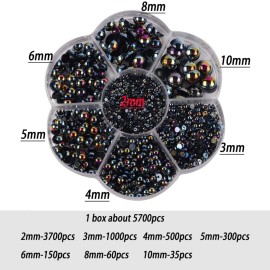 5800Pcs Half Pearls for Crafts - Flatback for Artwork Making, DIY Rhinestones Accessory Nail Art, Face Gems Jewels Flat Back Craft for Artist Creative - AB Black