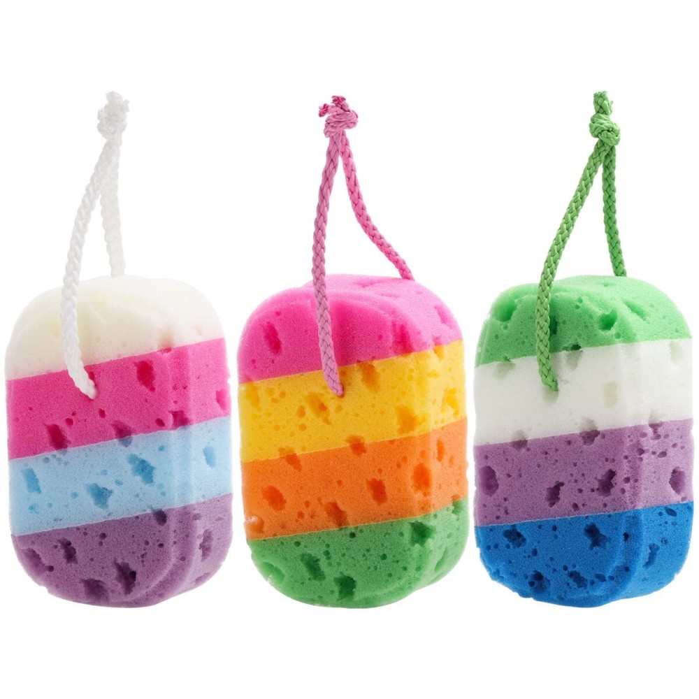 BTYMS 3 Pieces Exfoliating Bath Sponge Body Sponges Shower Loofah Soft Bathing Pouf Foam Lufa Body Scrubber