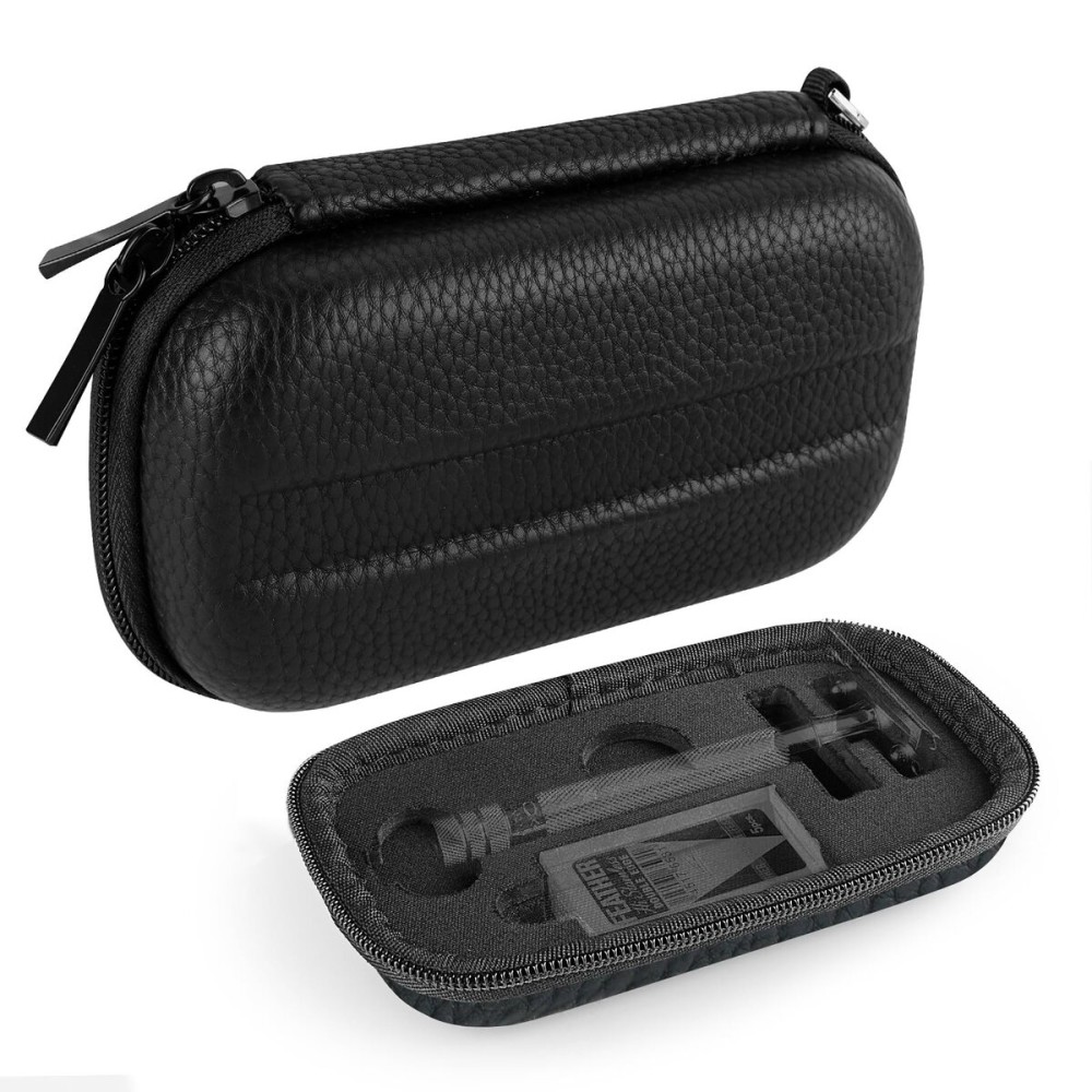 Linkidea Hard Travel Case Compatible with Vikings, Merkur, Shaving Revolution Double Edge Safety Razor, Storage Box Organizer for Safety Razor & Shaving Attachments (Lychee Vegan Leather)