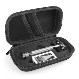 Linkidea Hard Travel Case Compatible with Vikings, Merkur, Shaving Revolution Double Edge Safety Razor, Storage Box Organizer for Safety Razor & Shaving Attachments (Lychee Vegan Leather)