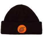 Naruto Mens Trawler Beanie - Embroidered Leaf Village Patch on Cuffed Retro Fisherman Style Short Winter Hat - Black (One Size)