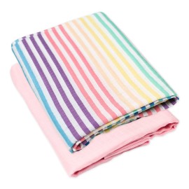 HonestBaby 2-Pack Organic Cotton Swaddle Blankets, Rainbow Stripe/Pink, One Size