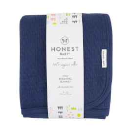 HonestBaby Matelasse Reversible Receiving Blanket 100% Organic Cotton for Baby Boys, Girls, Rainbow Stripe Blues, One Size