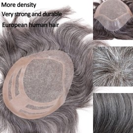 Lishy Men\'s Hairpiece Human Hair Replacement Systems Toupee for Men Thin Skin with Mono Lace Top and the Durable PU Back 10x8inch Medium Density Free Style 1B Mixed 60% White Hair Lishy Men\'s Hairpiece Human Hair Replacement Systems Toupee for Men Thin Skin with Mono Lace Top and the Durable PU Back 10x8inch Medium Density Free Style 1B Mixed 60% White Hair