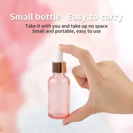 Kesell 8 Pack 15ml Pink Dropper Bottles, 1/2 oz Empty Refillable Glass Sample Vials for Essential Oils DIY Perfume Small Travel Container, With Rose-Gold Cap And 2 Funnels
