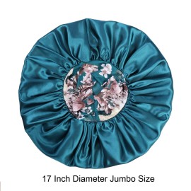 Silk Satin Bonnet Hair Cap: 2pcs 17inch Diameter Extra Large Jumbo Sleeping Satin Bonnets with Comfortable Flower Band - High Density Satin Bonnets for Women Braids Curly Night Cap (Purple & Teal)