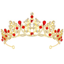 BAHABY Red Crowns for Women, Tiaras for Women, Royal Crystal Crown, Princess Queen Crown, Hair Accessories for Wedding Prom Pageant Birthday Party