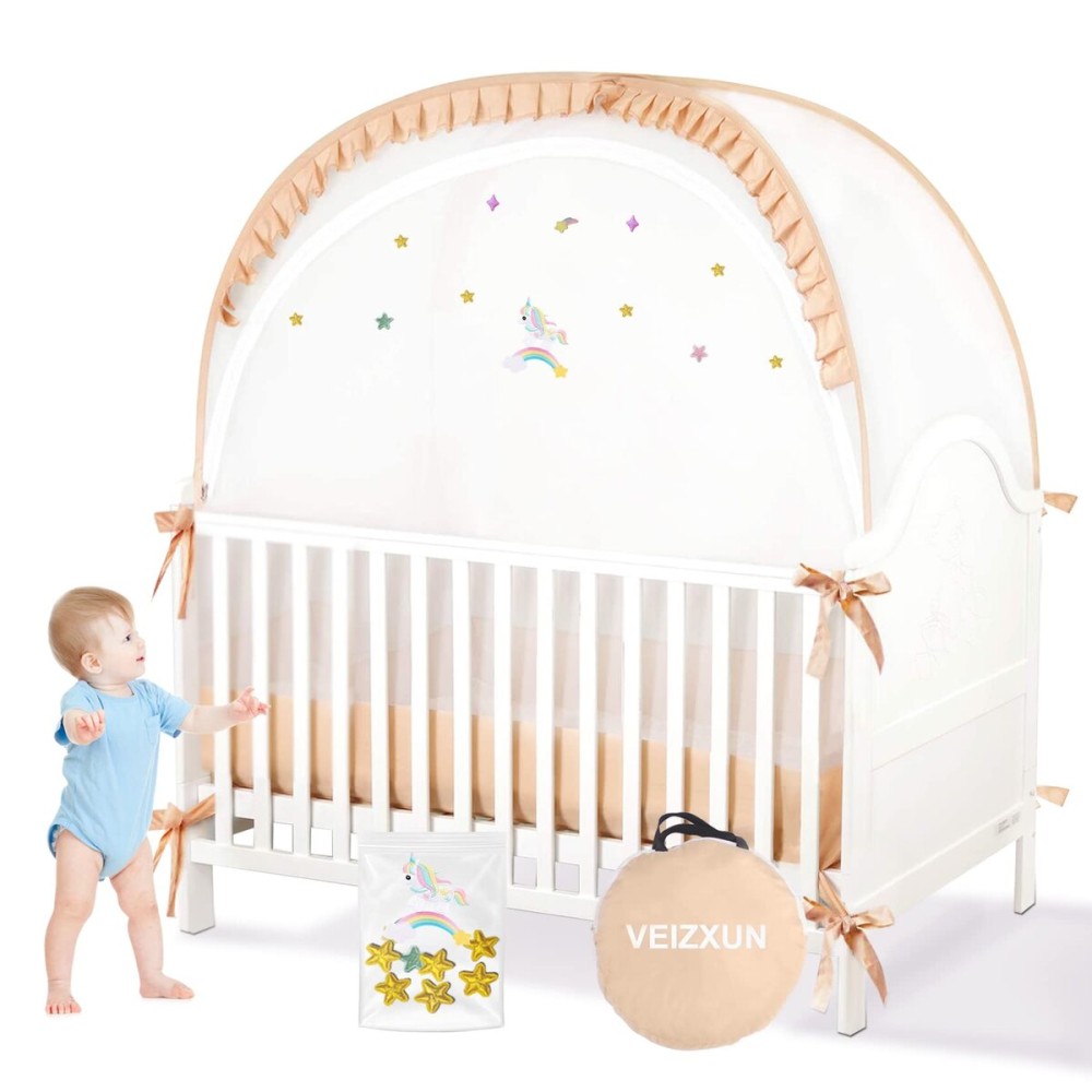 Safety Stars Crib Tent to Keep Baby from Climbing Out,Woderful Breathable Pop-up Mosquito Net Protable Baby Tent