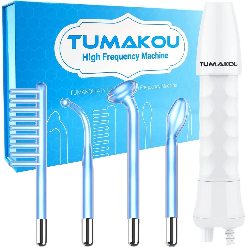 High Frequency Facial Wand - TUMAKOU Portable Handheld Blue High Frequency Facial Machine - 4 Different Blue Glass Tubes for Skin High Frequency Facial Wand - TUMAKOU Portable Handheld Blue High Frequency Facial Machine - 4 Different Blue Glass Tubes for Skin