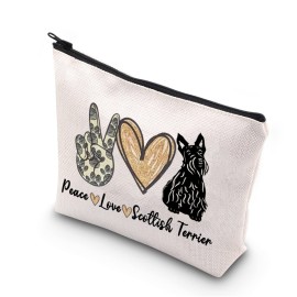 Scottish Terrier Mama Gift: Peace Love Cute Puppy Themed Makeup Bag for Dog Lover (PLScottish Terrier)
