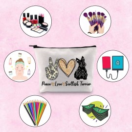 Scottish Terrier Mama Gift: Peace Love Cute Puppy Themed Makeup Bag for Dog Lover (PLScottish Terrier)