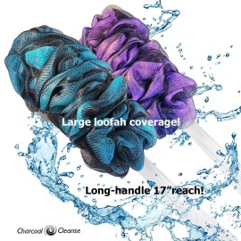 SHOWER BOUQUET Loofah-Charcoal Back-Scrubber Color-2-Pack // Long-Handle-Loofa-Lufa Bath-Sponge Brush/Extra Large Soft Mesh for Men & Women - Exfoliate with Full Pure Cleanse in Bathing Accessories