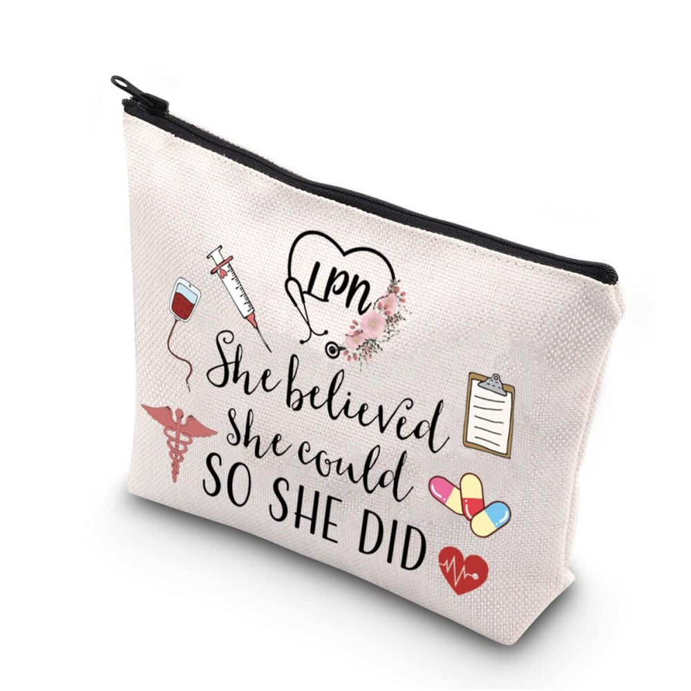 TSOTMO Licensed Practical Nurse Gift She Believed She Could So She Did 2023 Nurse Graduation Gift Makeup Bag (She Believed LPN)