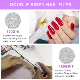 20PCS Nail File Buffer Set for Natural Nails,100 180 Grit Nail File,4 Sides 120 Grit Sanding Buffer Nail Block for Gel Acrylic Nails Professional Manicure Tool,Purple